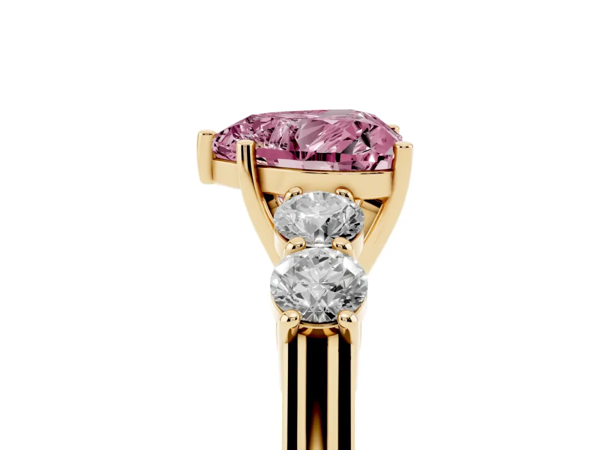 Fancy Pink Heart Cut Cut Diamond Five-Stone Prong Set White Gold Ring Yellow gold