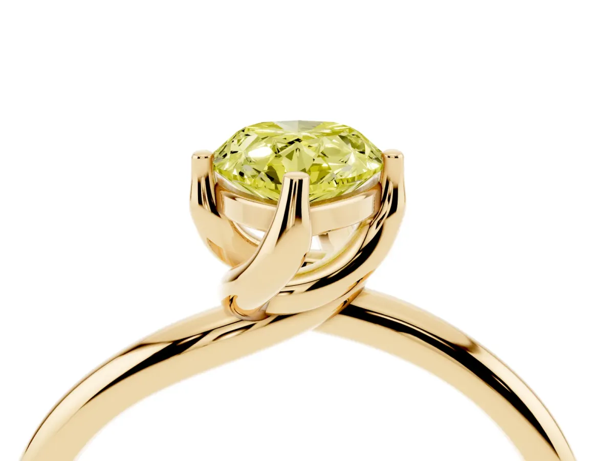 Fancy Yellow Pear Cut Diamond Solitaire Engagement Ring with Four-Prong Setting and Classic Band Yellow gold