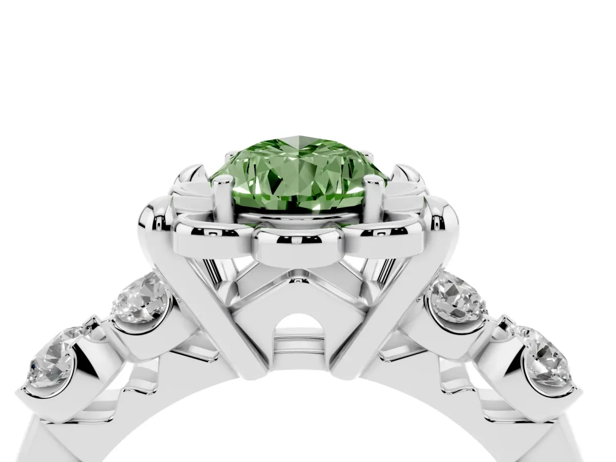 Fancy Green Pear Cut Cut Diamond Floral Halo Engagement Ring with Shared Prong Setting Silver