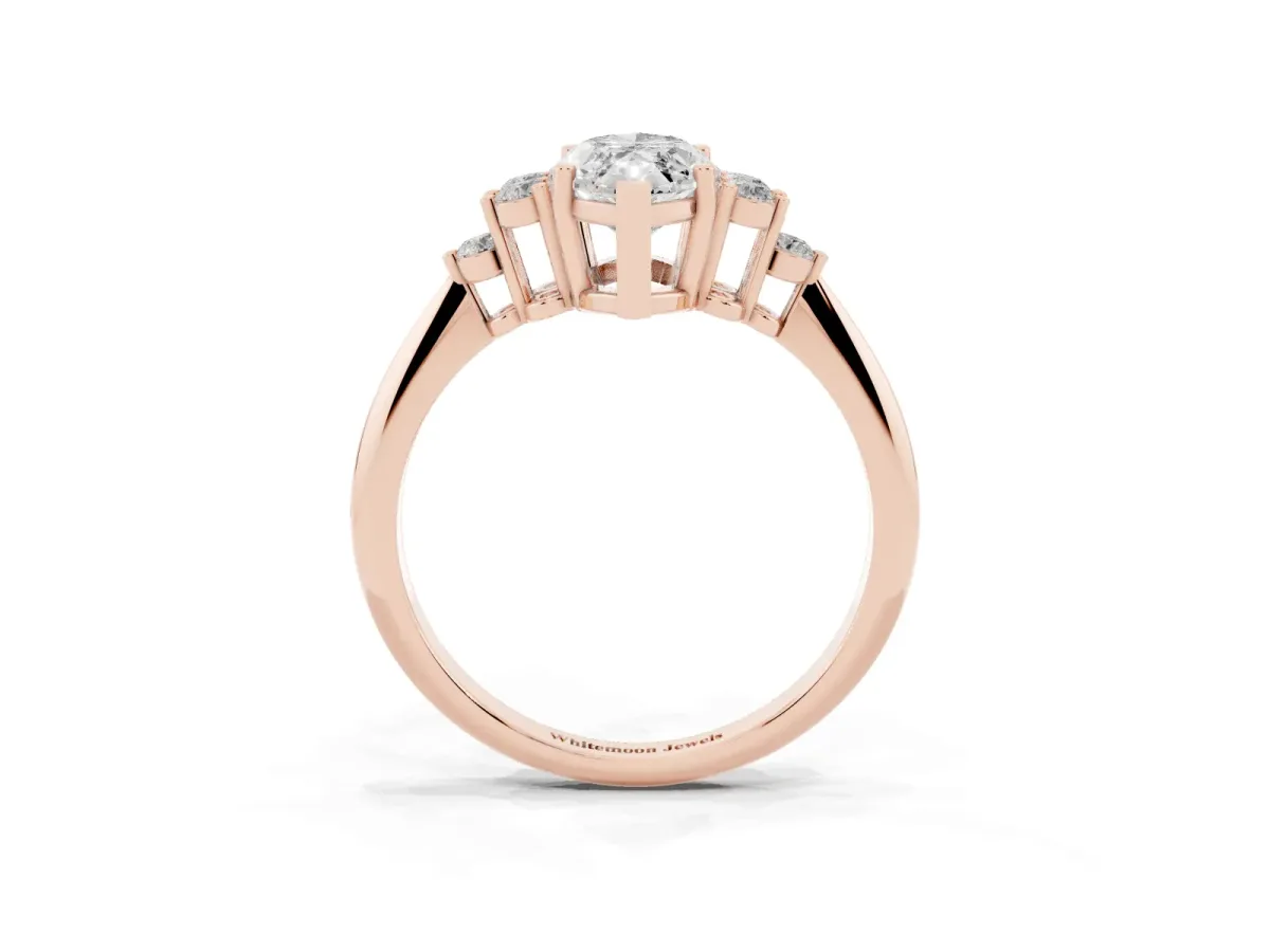 Marquise Cut Cut Diamond Cluster Ring with Solitaire Band and Four-Prong Setting Rose gold
