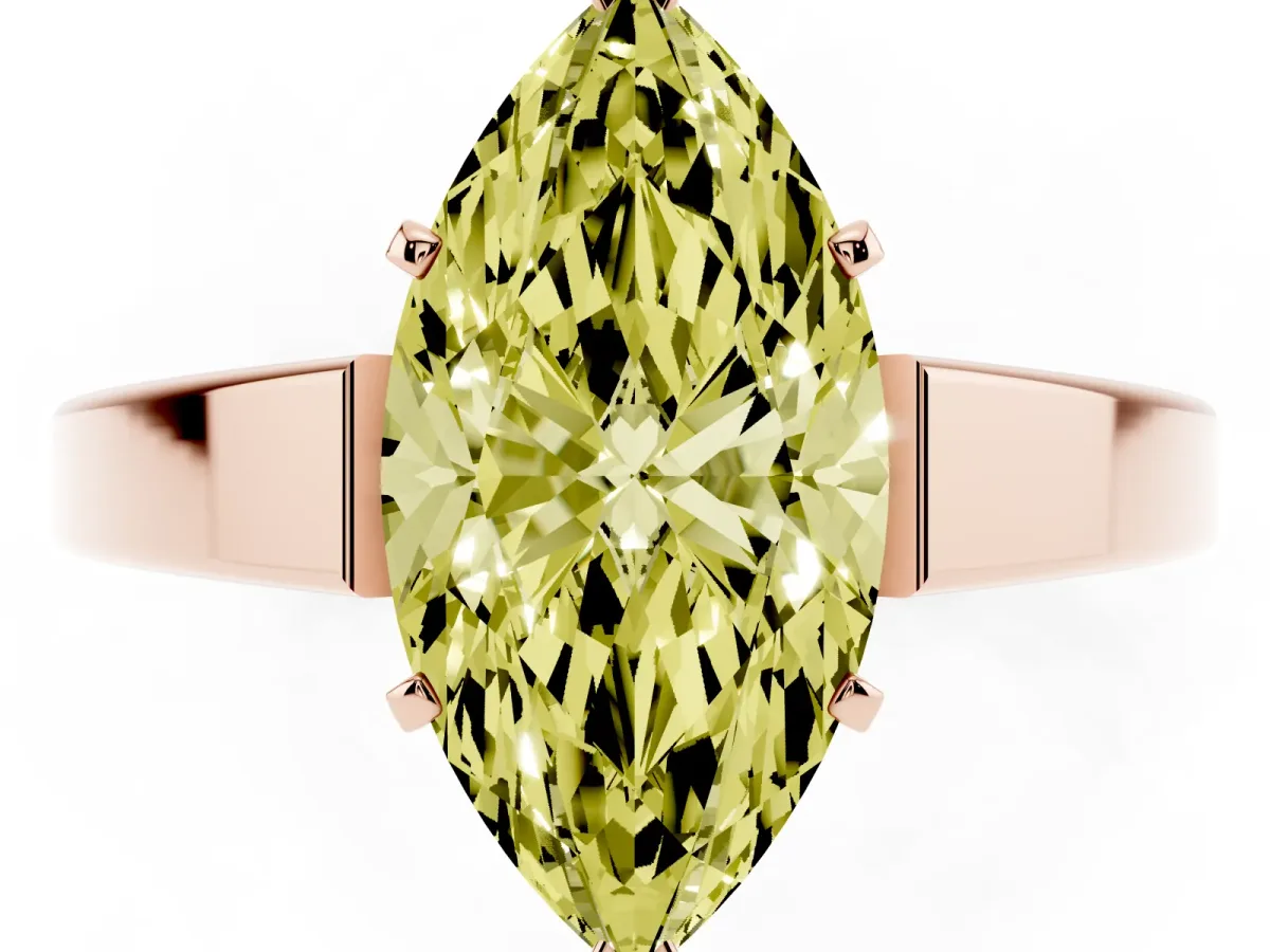 Fancy Yellow Marquise Cut Solitaire Engagement Ring with Four-Prong Setting and Tapered Band Rose gold