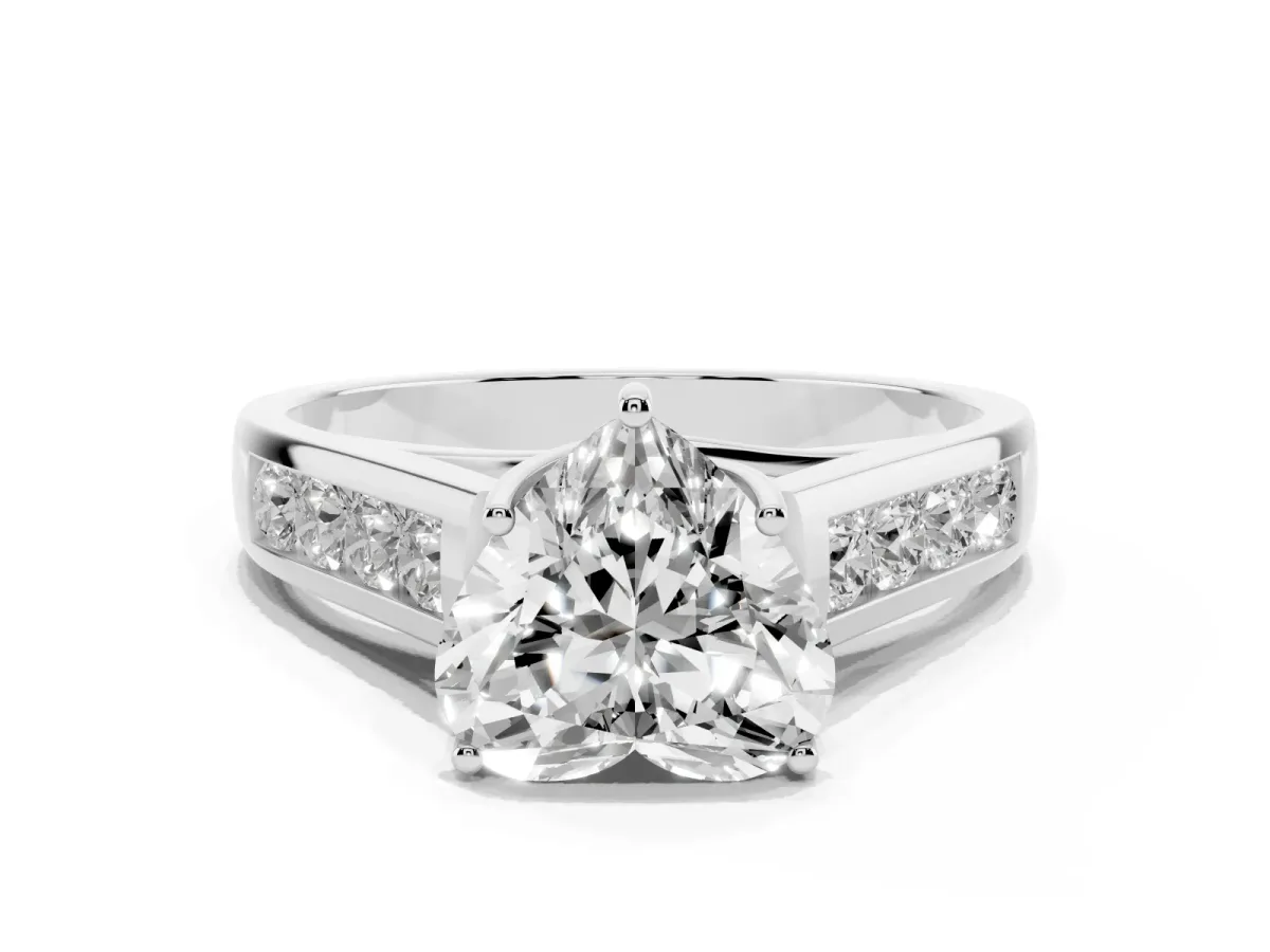 Heart Cut Solitaire Channel-Set Diamond Engagement Ring with Four-Prong Setting Silver