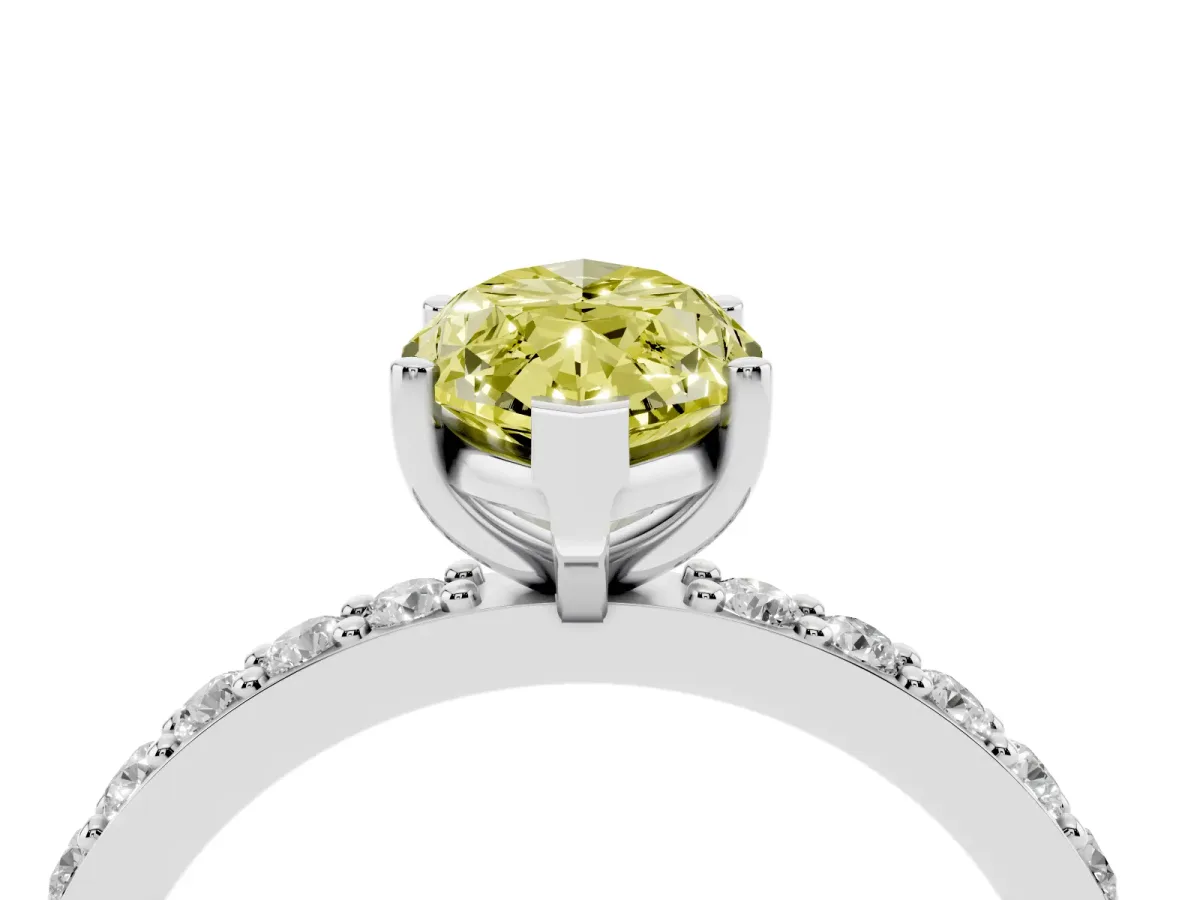 Fancy Yellow Marquise Cut Cut Diamond Solitaire with Pave Band and Four-Prong Setting Silver