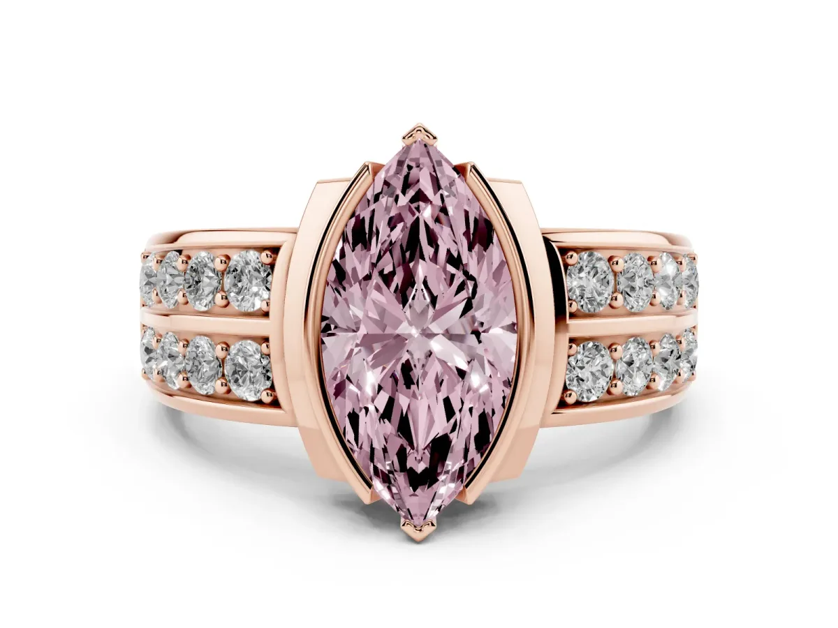 Fancy Pink Marquise Cut Brilliant Diamond Channel Set Wide Band Ring with Bezel Setting Rose gold