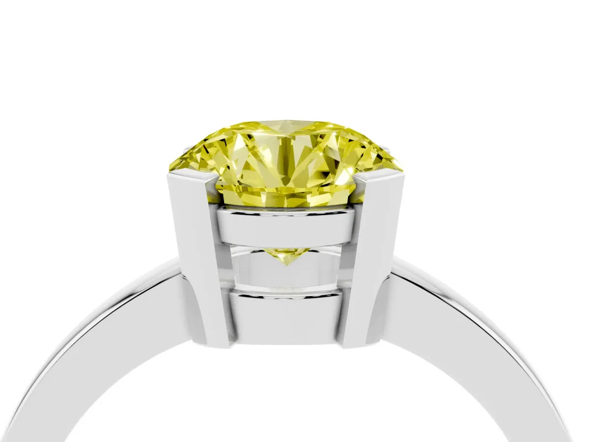 Fancy Yellow Round Cut Cut Solitaire Ring with Four-Prong Setting and Classic Band Silver