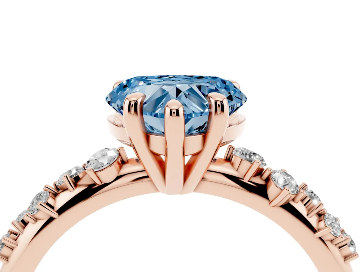 Fancy Blue Heart Cut Cut Diamond Vine Band with Four-Prong Setting Rose gold