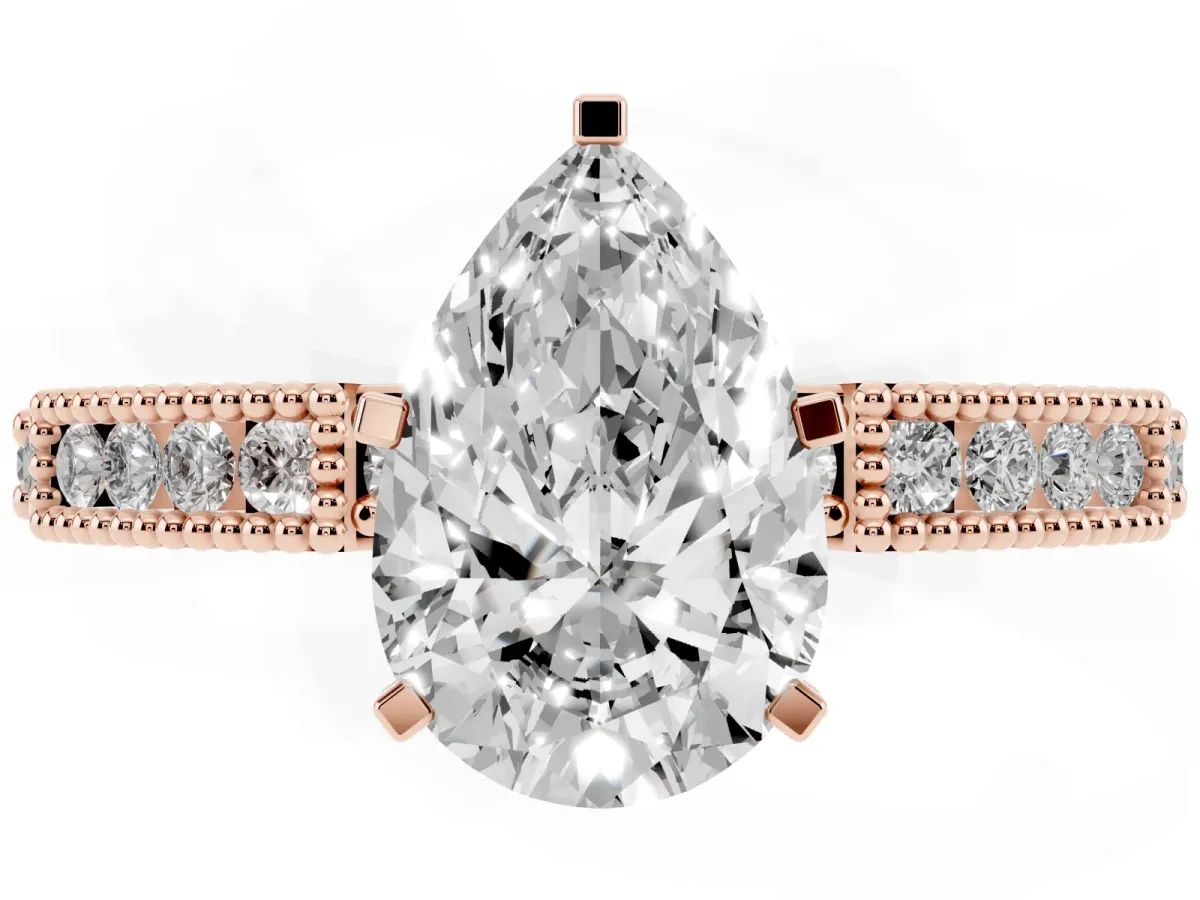 Pear Cut Solitaire with Pavé Band and Four-Prong Setting Rose gold