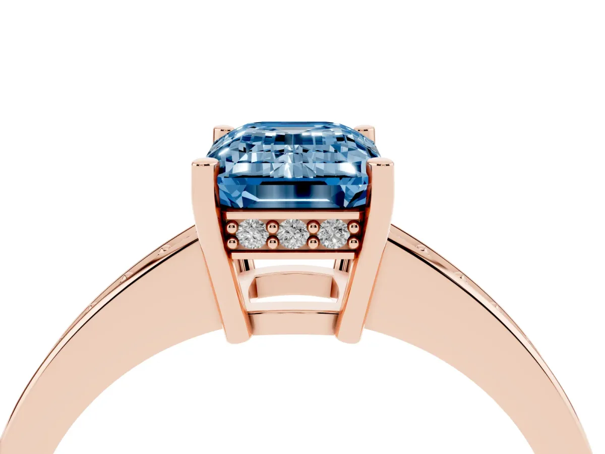 Fancy Blue Emerald Cut Solitaire Pavé Band Prong Setting Ring Rose gold
