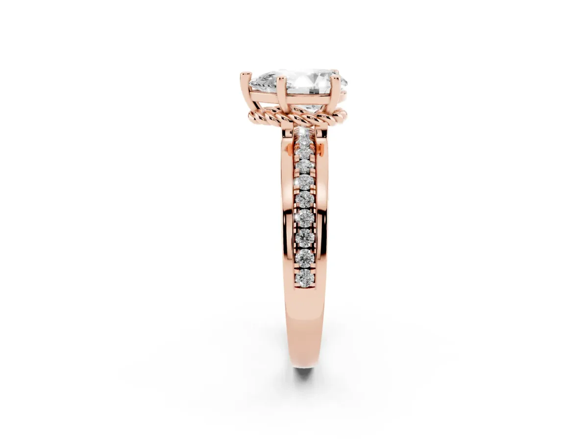 Pear Cut Solitaire Diamond Ring with Channel Set Band and Six-Prong Setting Rose gold