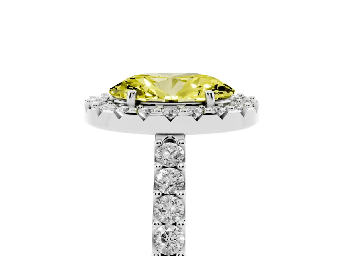 Fancy Yellow Oval Cut Halo Diamond Pavé Solitaire Ring White gold