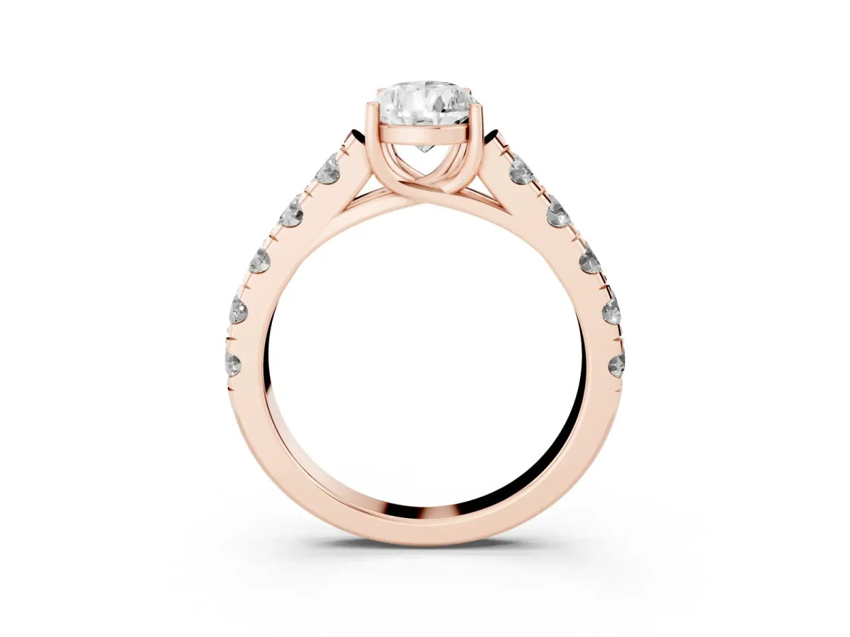 Pear Cut Cut Diamond Solitaire Ring with Micro Pave Band and Prong Setting Rose gold