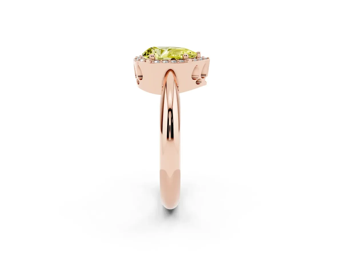 Fancy Yellow Pear Cut Cut Diamond Halo Engagement Ring with Split Shank and Four-Prong Setting Rose gold