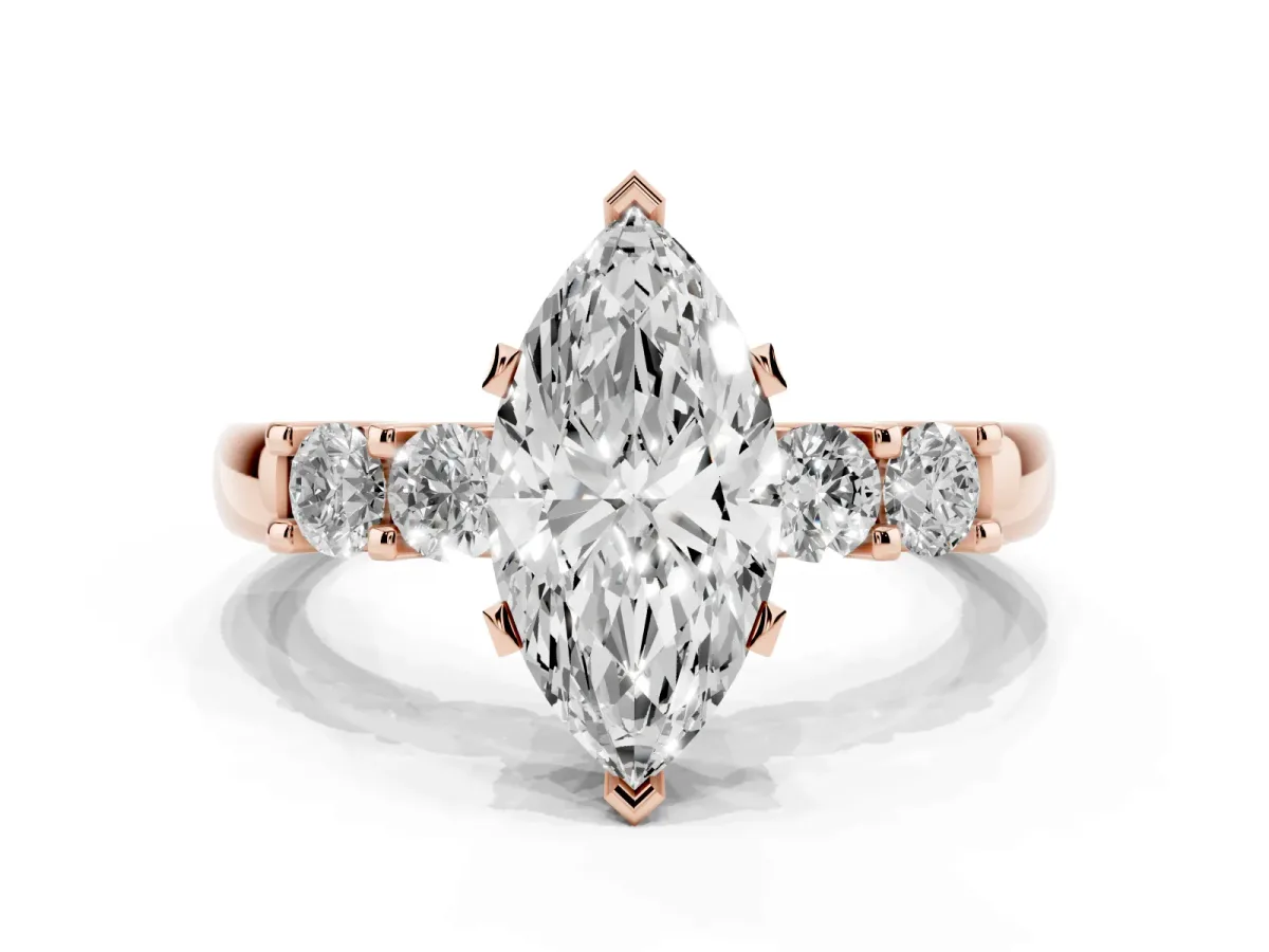 Marquise Cut Brilliant Cut Diamond Five-Stone Prong Set Engagement Ring with Channel Band Rose gold