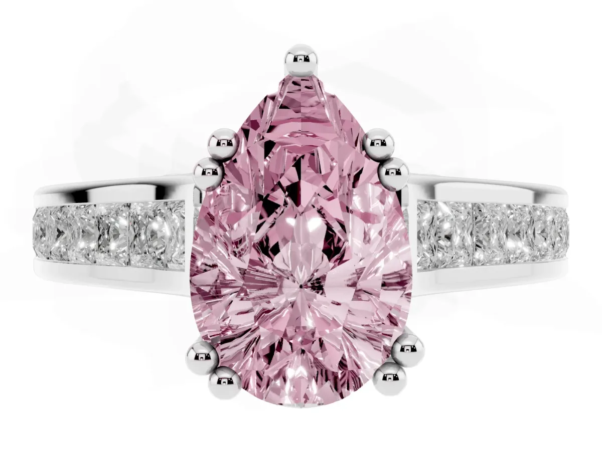 Fancy Pink Pear Cut Cut Channel Set Solitaire Engagement Ring with Prong Setting Silver