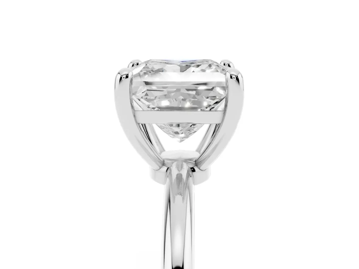 Princess Cut Solitaire Diamond Ring with 4-Prong Setting on a Classic Band Silver