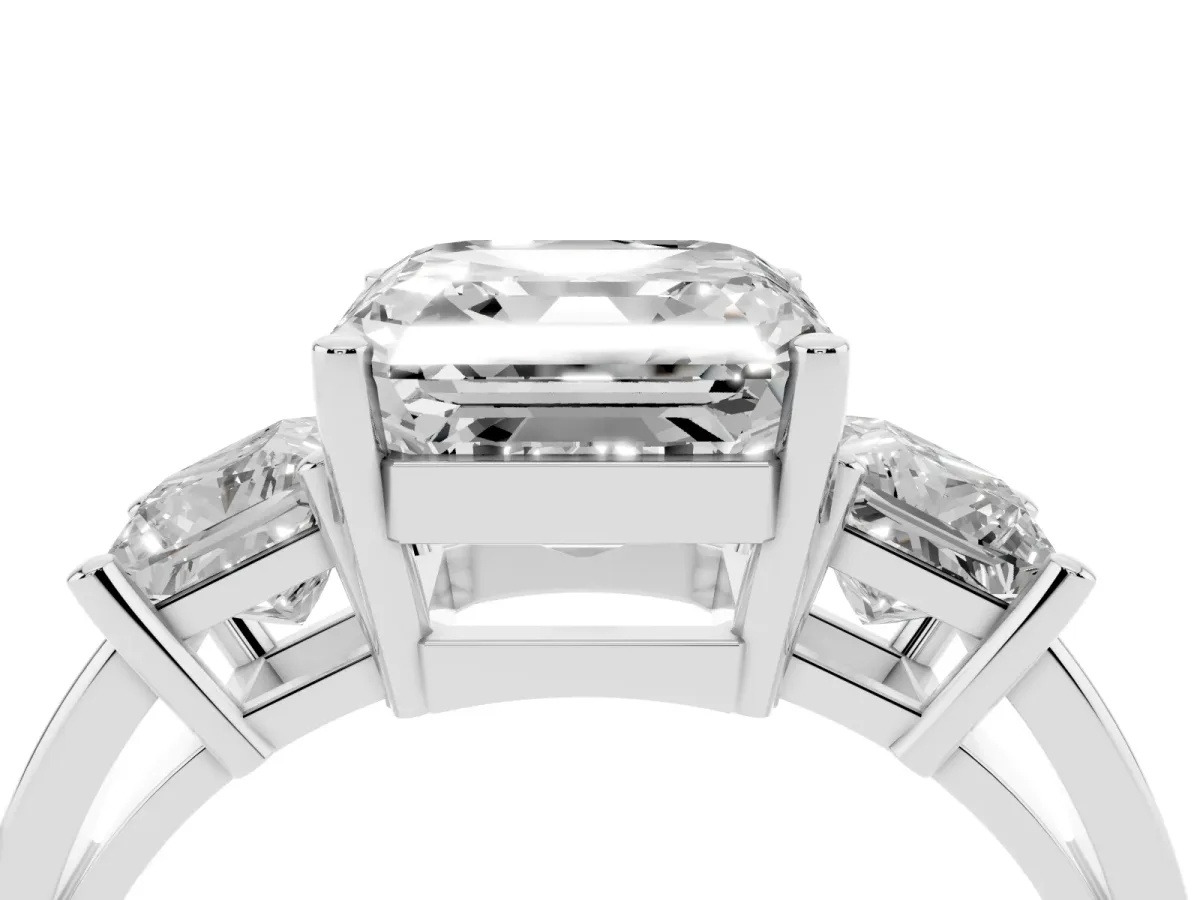 Three-Stone Asscher Cut Cut Solitaire Ring with Prong Setting Platinum