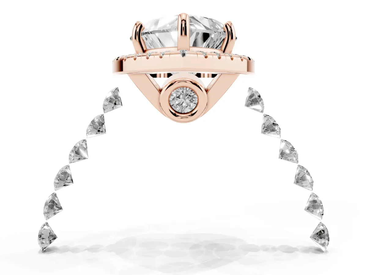 Heart Cut Halo Pavé Diamond Engagement Ring with Four-Prong Setting Rose gold