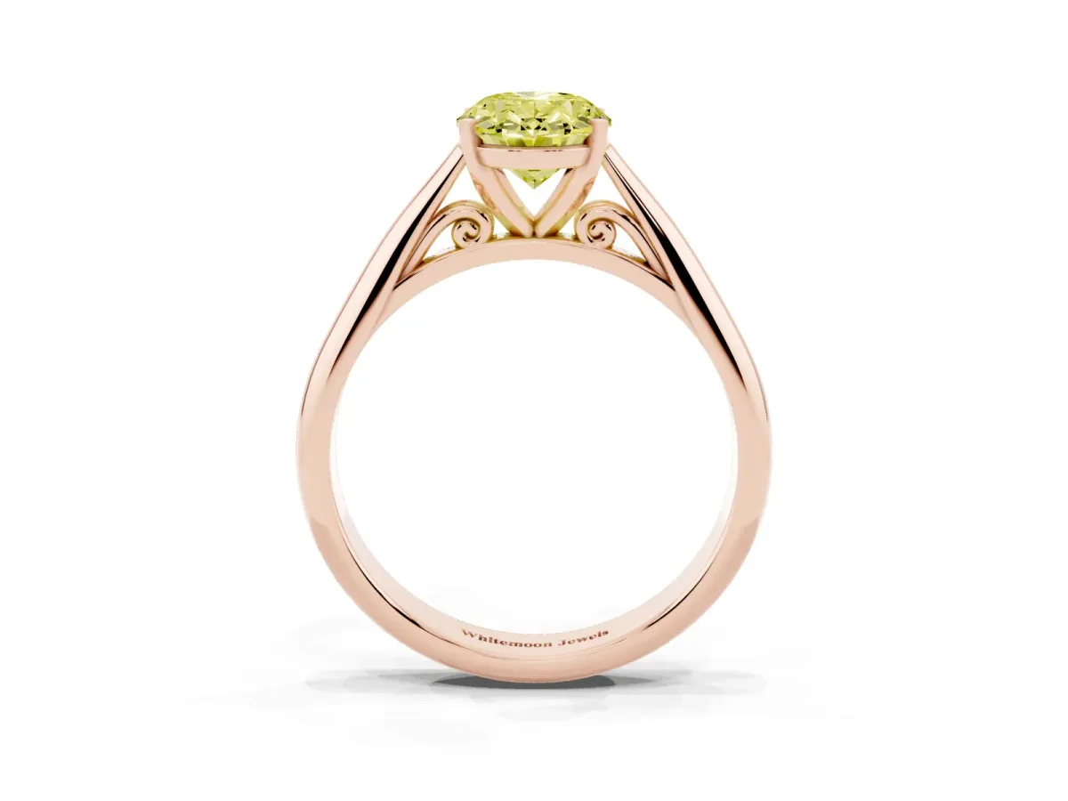 Fancy Yellow Oval Cut Diamond Solitaire Engagement Ring with Cathedral Setting and Four-Prong Mount Rose gold