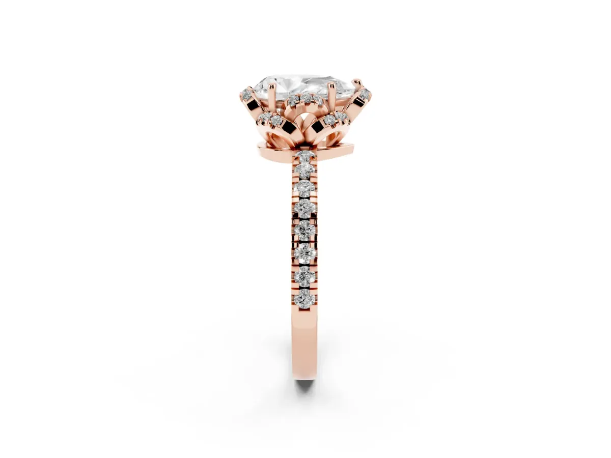 Pear Cut Halo Diamond Pave Band Ring with Four-Prong Setting Rose gold