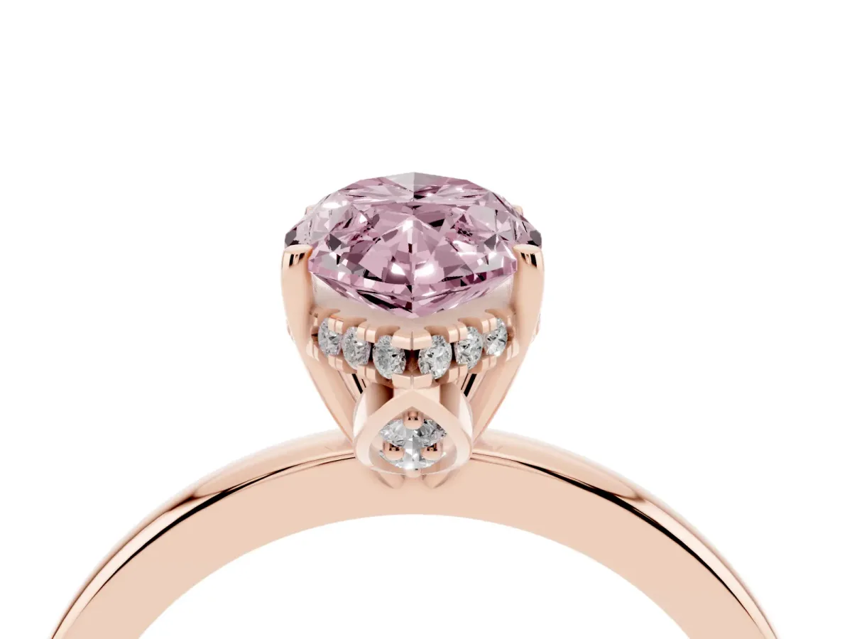 Fancy Pink Marquise Cut Solitaire Diamond Ring with Prong Setting and Plain Band Rose gold