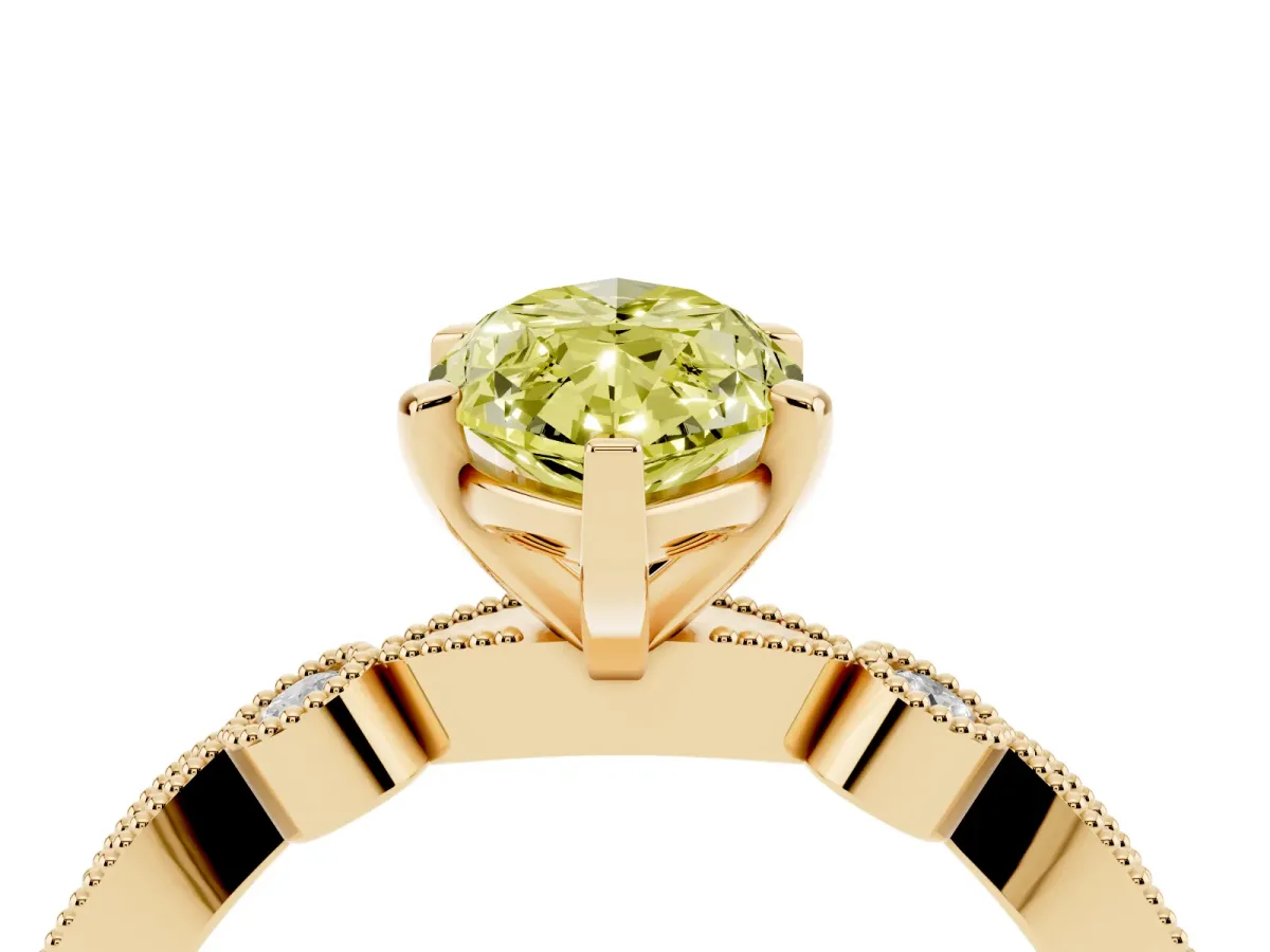 Fancy Yellow Marquise Cut Milgrain Bezel Diamond Engagement Ring with Solitaire Prong Setting Yellow gold