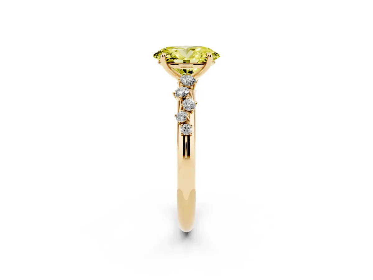 Fancy Yellow Oval Cut Diamond Cluster Prong-Set Solitaire Ring Yellow gold