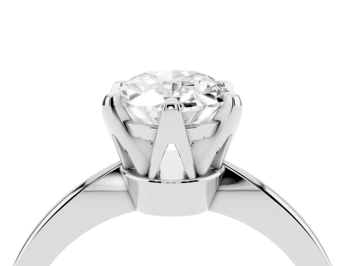 Oval Cut Solitaire Engagement Ring with Six-Prong Setting and Tapered Band Platinum