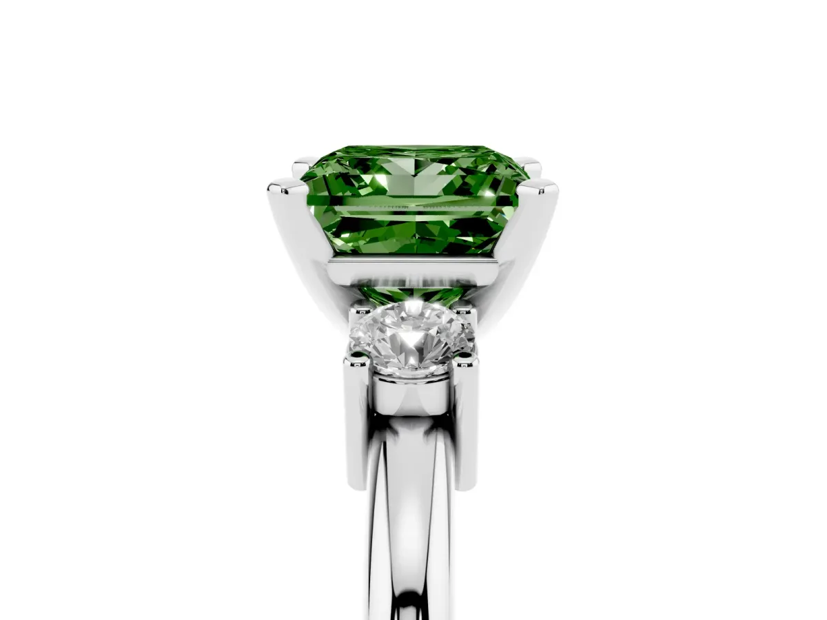 Fancy Green Three-Stone Princess Cut Cut Diamond Solitaire with Prong Setting and Classic Band Silver