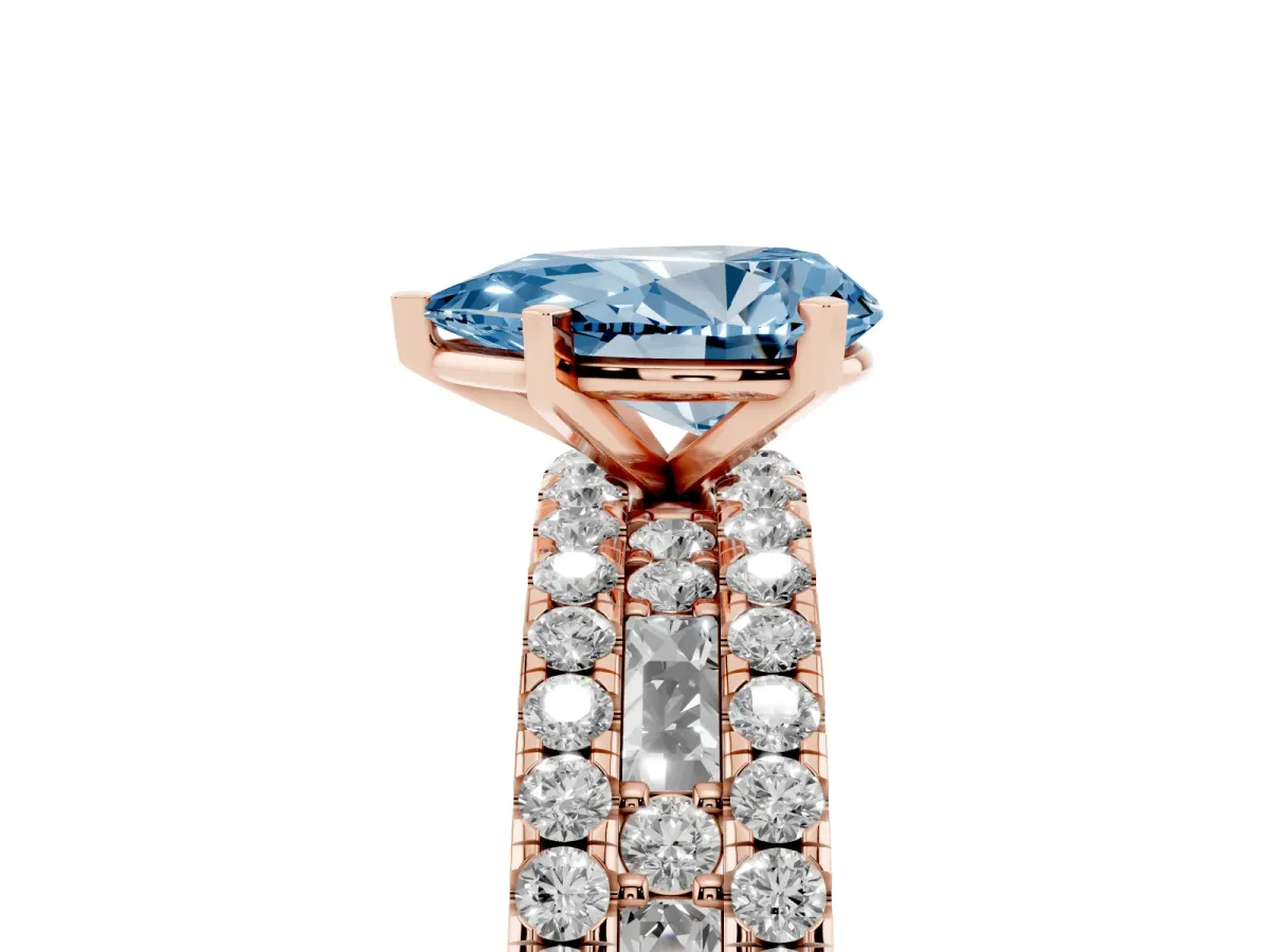 Fancy Blue Pear Cut Diamond Solitaire Ring with Pavé and Channel Set Band Rose gold