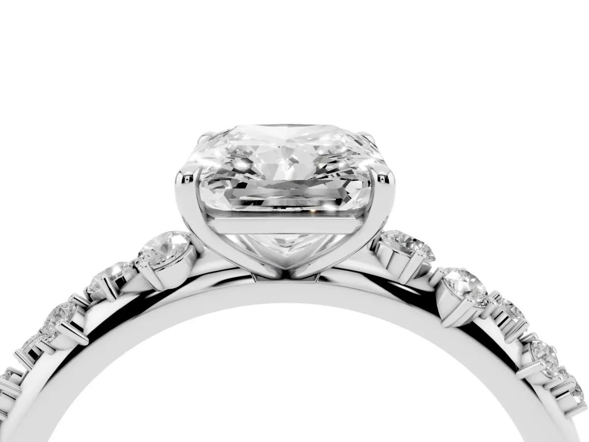 Radiant Cut Diamond Cluster Prong-Set Solitaire Ring Platinum