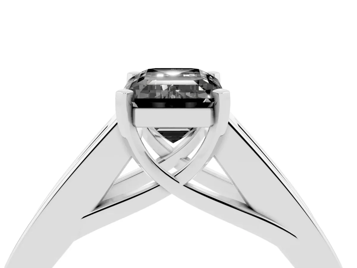 Fancy Black Emerald Cut Cut Channel Set Solitaire Ring with Four-Prong Setting White gold