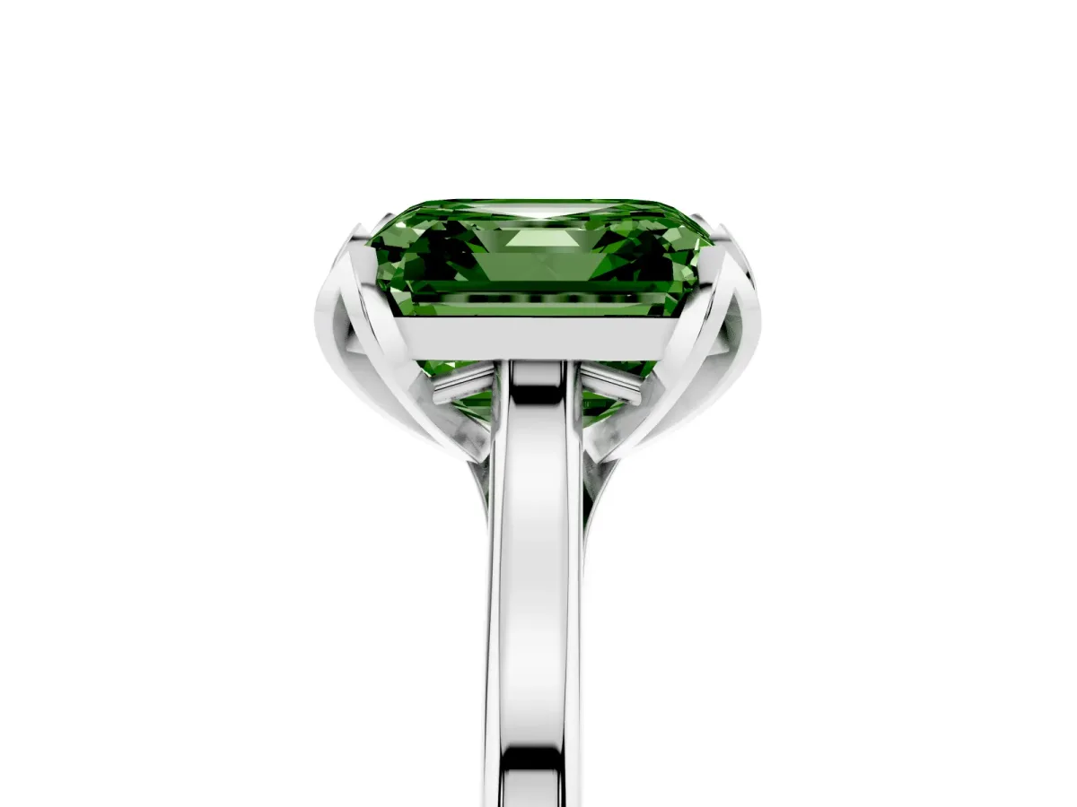 Fancy Green Asscher Cut Diamond Solitaire Ring with Flower Prong Setting and Classic Band Silver