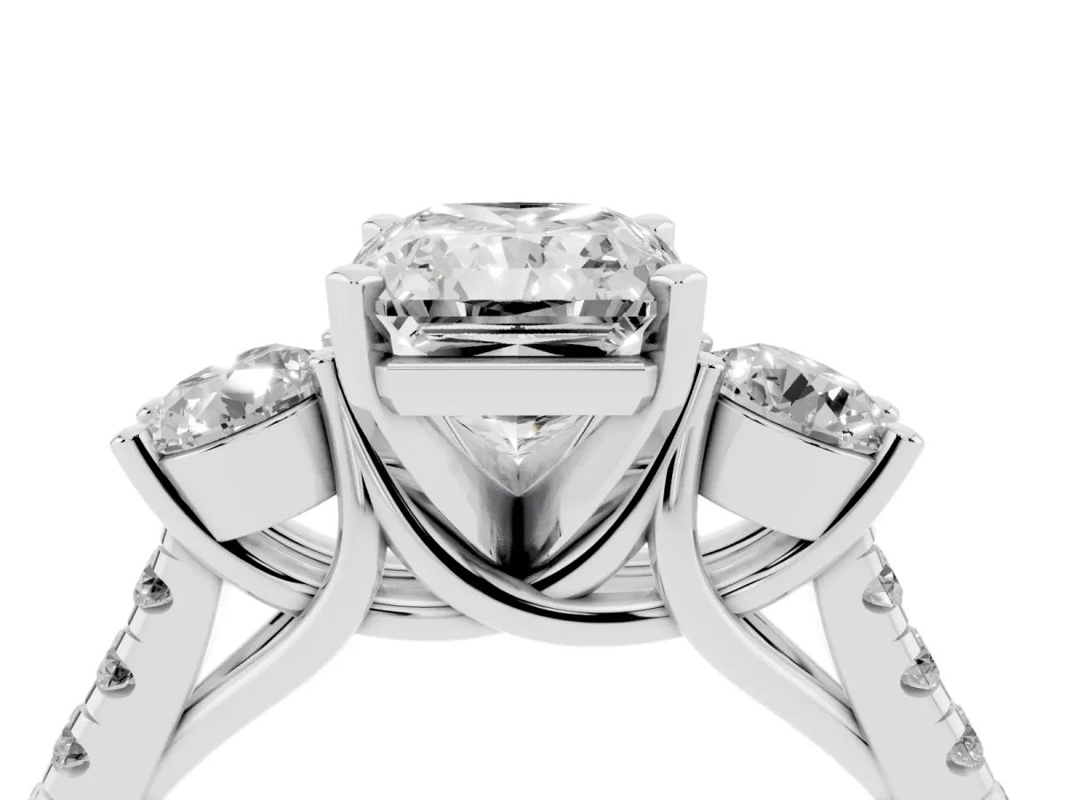 Three-Stone Radiant Cut Diamond Pavé Band with Four-Prong Setting Silver
