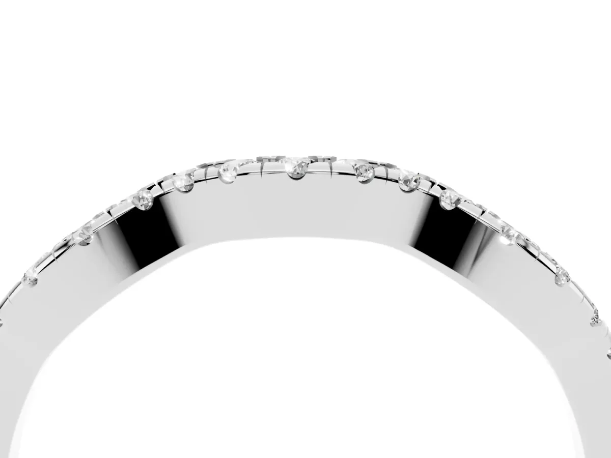 Round Diamond Pavé Curved Wedding Band Silver