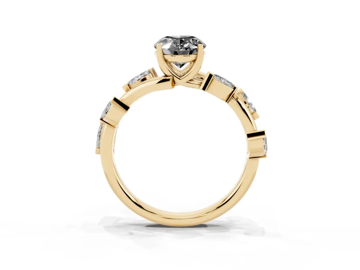 Fancy Black Oval Cut Solitaire Twisted Band Marquise Accent Prong Setting Ring Yellow gold