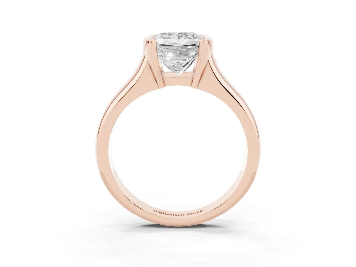Princess Cut Solitaire Tension Set Diamond Ring with Split Shank Band Rose gold