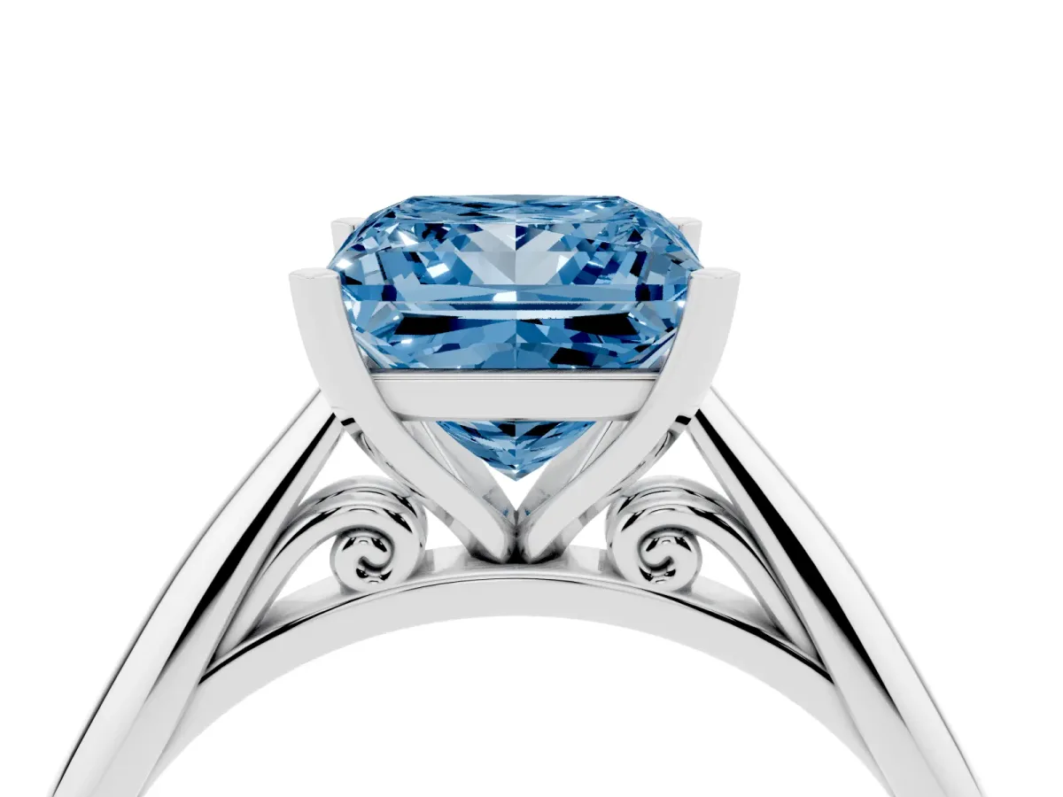 Fancy Blue Princess Cut Diamond Solitaire Engagement Ring with Cathedral Setting and Four-Prong Mount Platinum