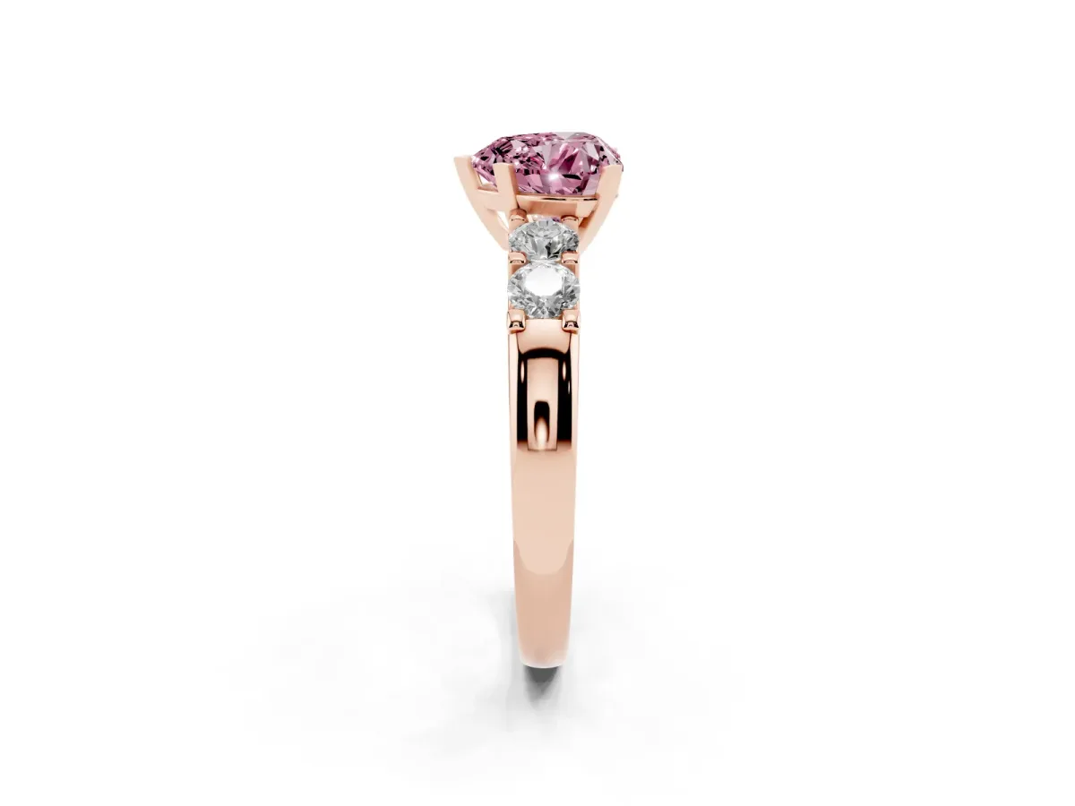 Fancy Pink Heart Cut Brilliant Cut Diamond Five-Stone Prong Set Engagement Ring with Channel Band Rose gold