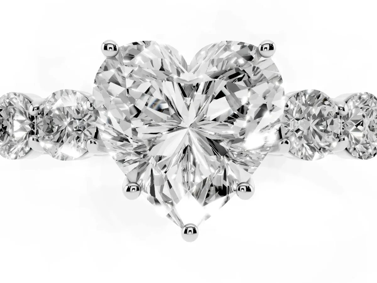 Heart Cut Cut Diamond Five-Stone Prong Set White Gold Ring Platinum