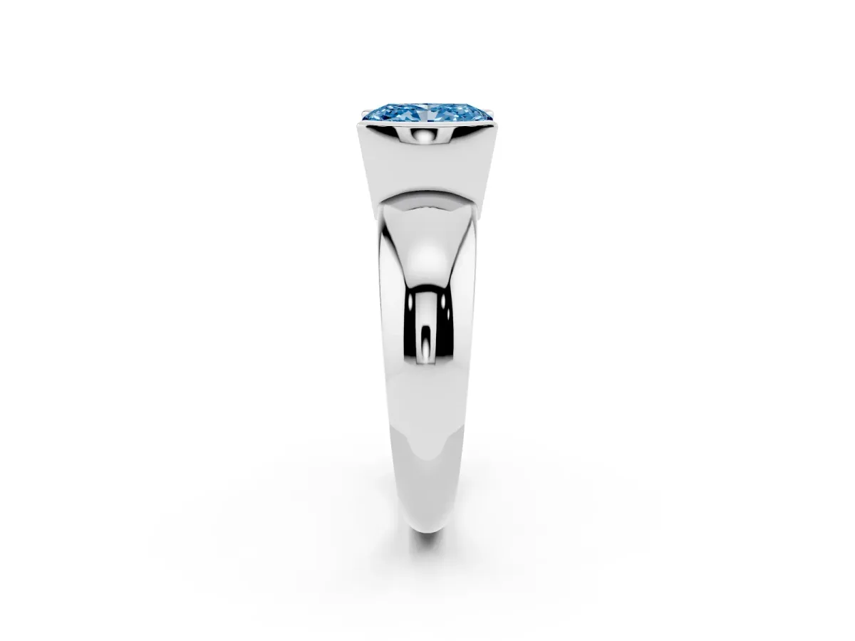 Fancy Blue Radiant Cut Solitaire Tension Set Diamond Ring with Wide Band Silver