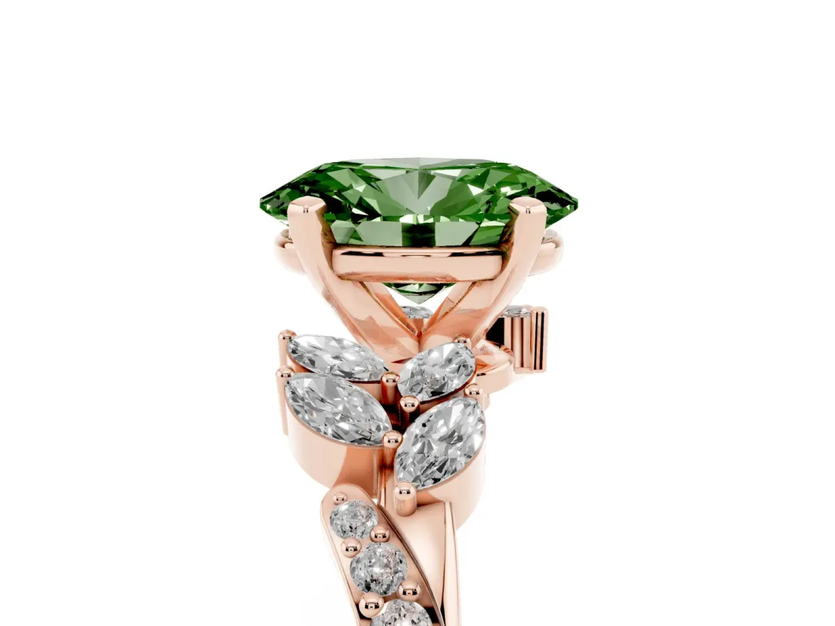Fancy Green Oval Cut Solitaire Marquise Twist Band with Six-Prong Setting Rose gold