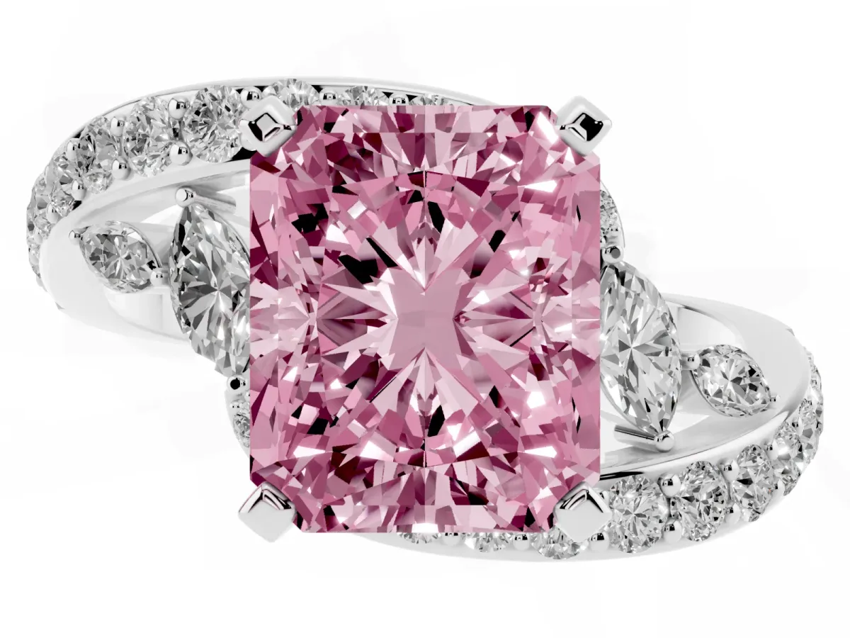 Fancy Pink Radiant Cut Solitaire with Pavé Twist Band and Four-Prong Setting Platinum