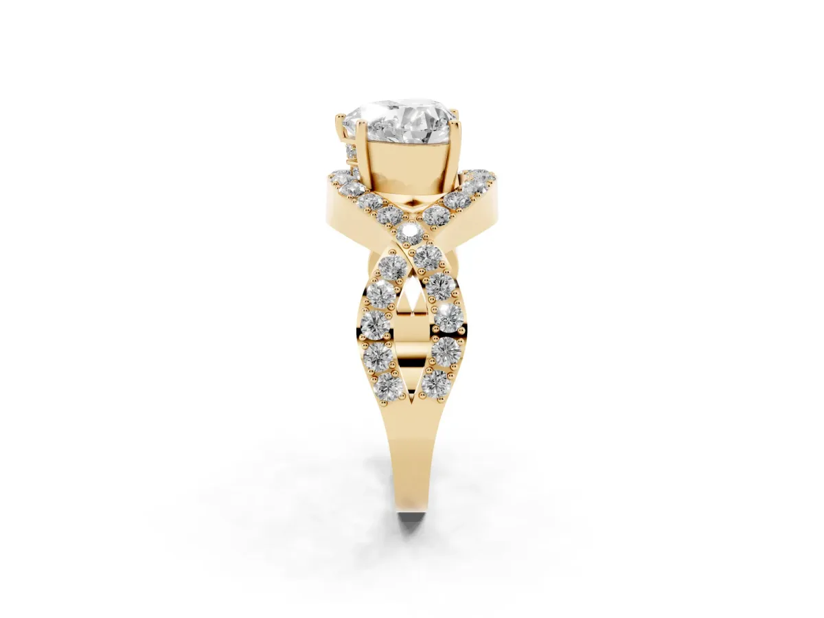 Heart Cut Solitaire Twist Band Pavé Diamond Engagement Ring Yellow gold