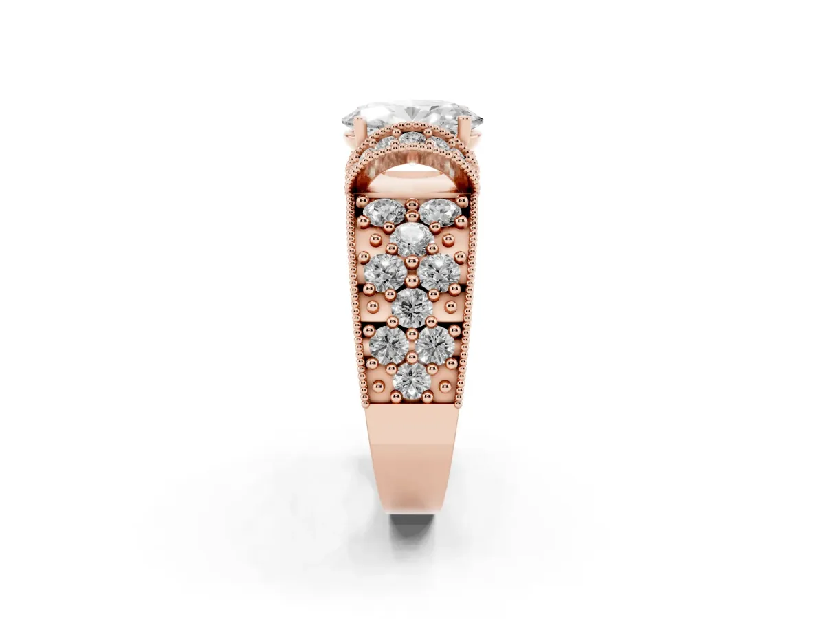 Oval Cut Halo Pave Diamond Engagement Ring with Milgrain Detailing Rose gold