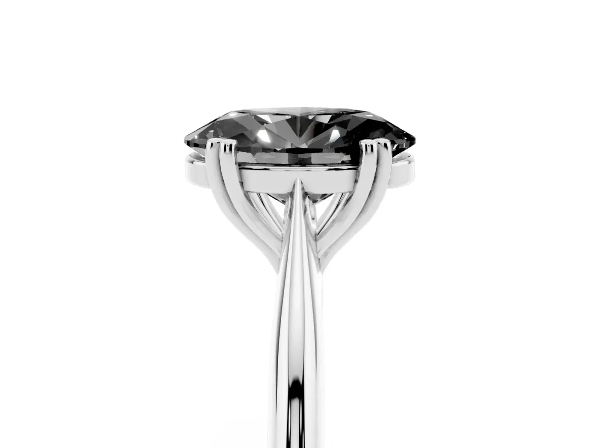 Fancy Black Oval Cut Solitaire Diamond Ring with Six-Prong Setting and Classic Band Silver