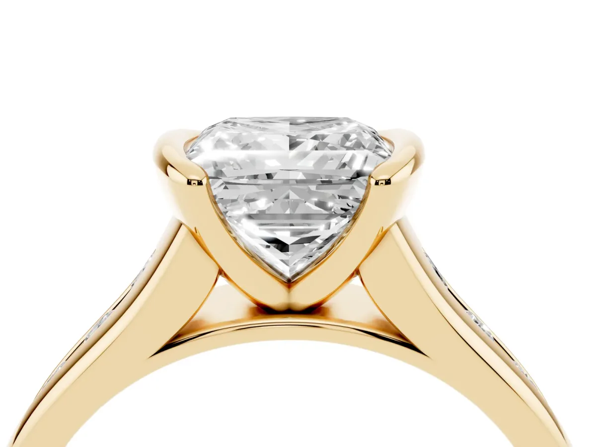Princess Cut Solitaire Bezel-Set Diamond Ring with Channel-Set Band Yellow gold