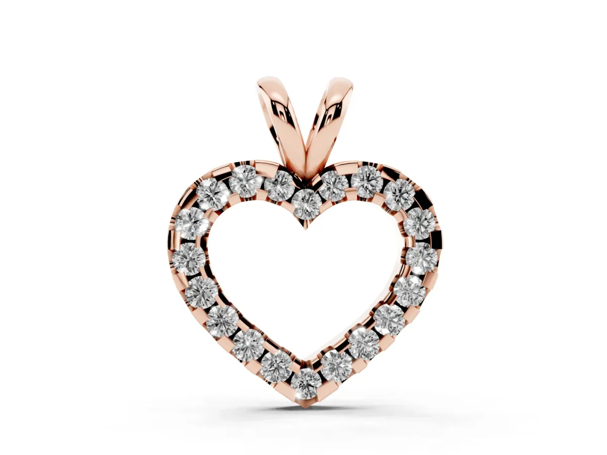 Round Diamond Heart Pendant with Pavé Setting Rose gold