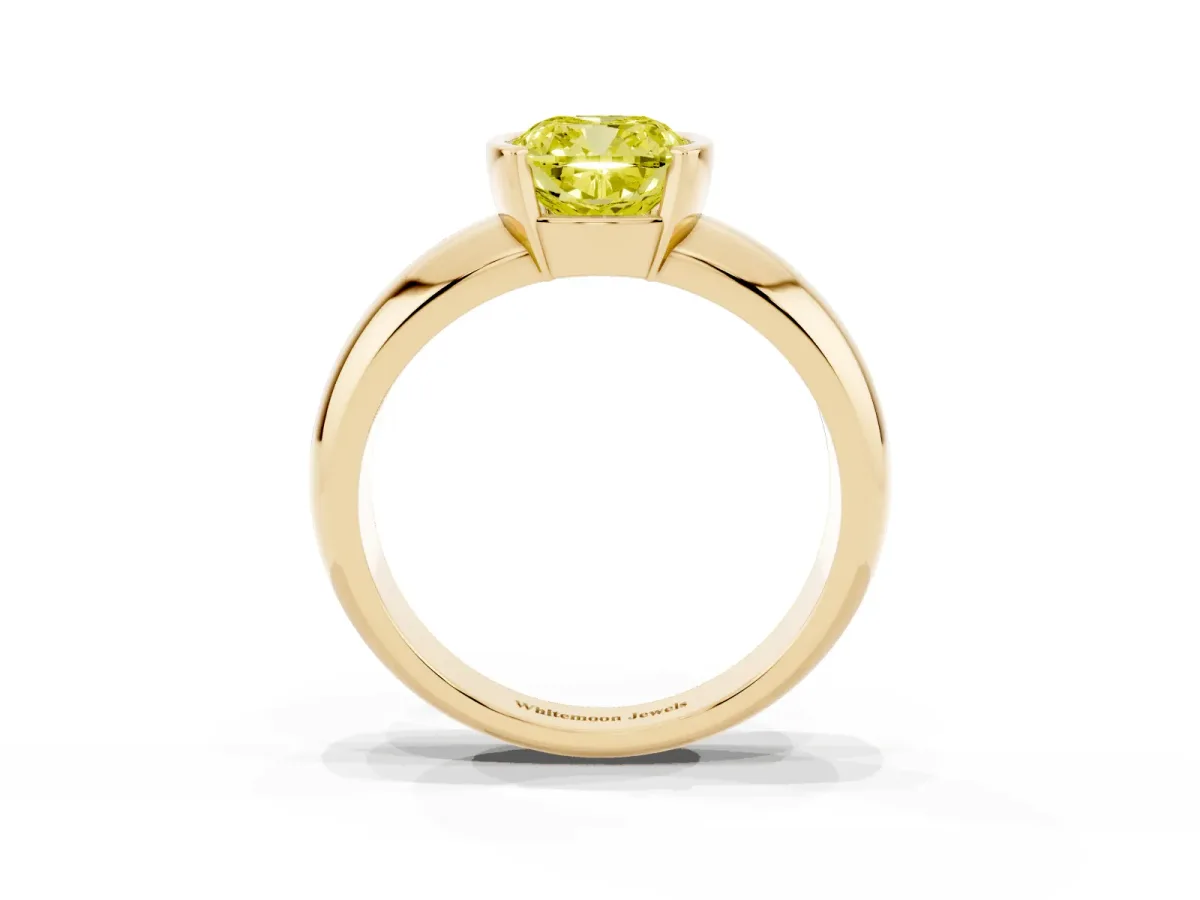 Fancy Yellow Cushion Cut Solitaire Tension Set Diamond Ring with Wide Band Yellow gold