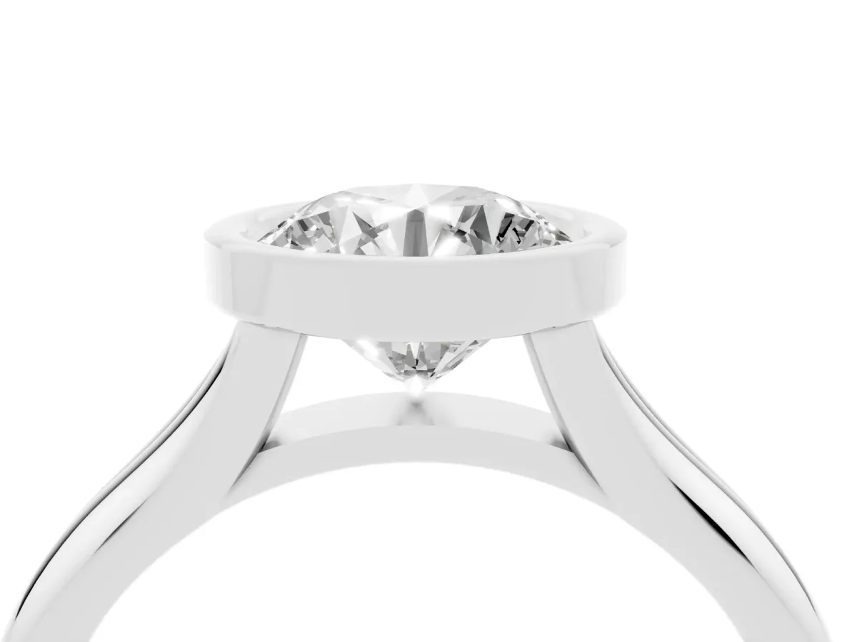 Bezel Set Round Cut Solitaire Diamond Ring with Smooth Band Platinum