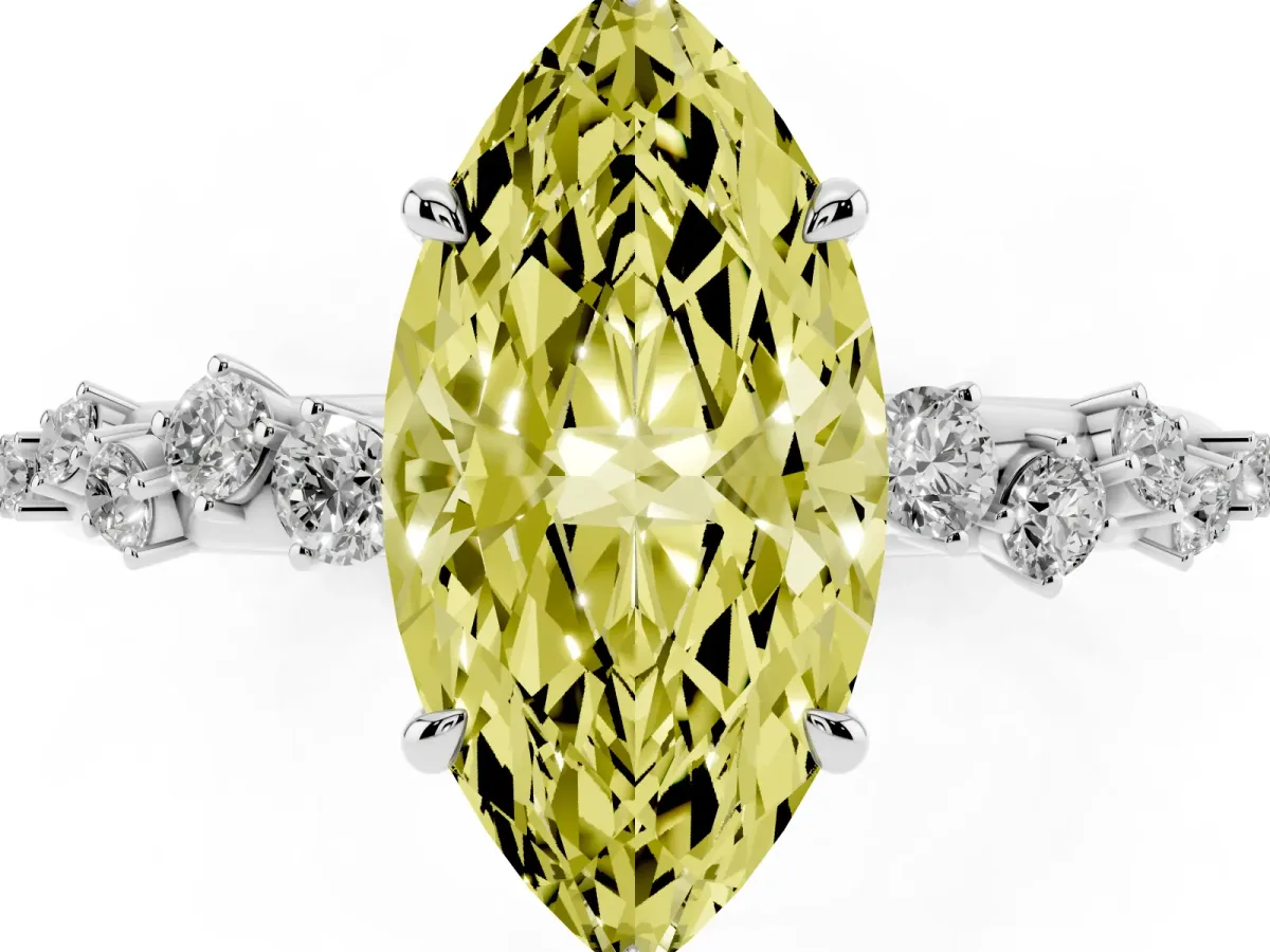 Fancy Yellow Marquise Cut Diamond Cluster Prong-Set Solitaire Ring Silver